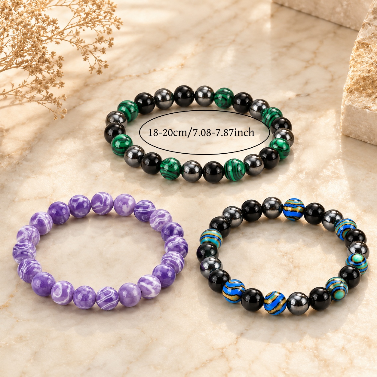 3pcs Triple Turquoise Bracelets Set